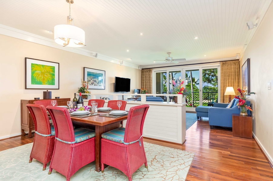 each of our villas offers an open-concept floor plan with a well-appointed kitchen and comfortable dining space for leisurely meals inside and on your private lanais.