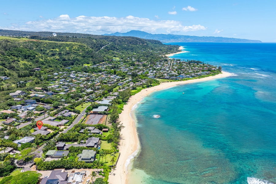 Breathtaking aerial sweep of Oʻahu’s North Shore—just beyond your private escape.