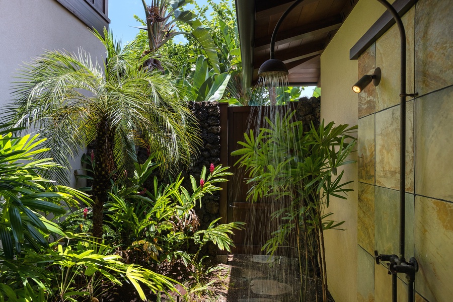 Primary bathroom outdoor shower - a tropical treat!