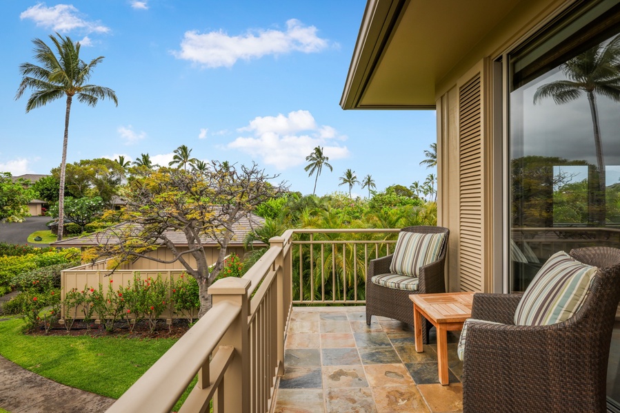 The private lanai in the upper level guest room.