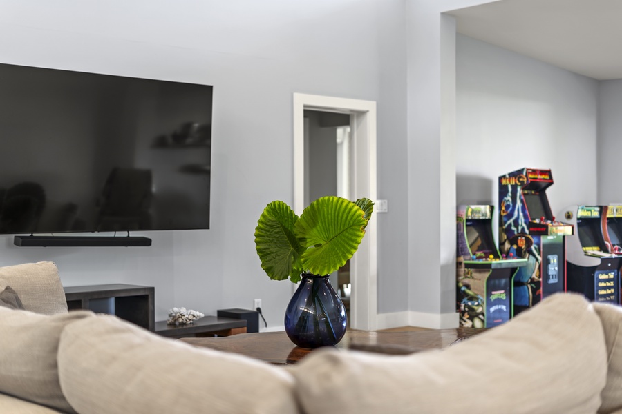 Close-up of the living area showcasing modern décor and a stylish centerpiece.