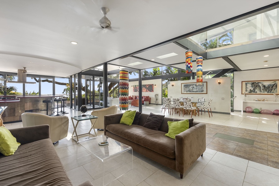 Vibrant living area with bold accents, high-end finishes, and seamless outdoor access.