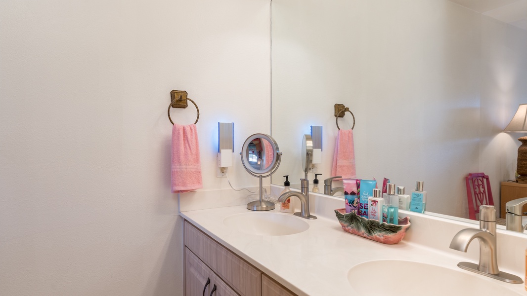 The primary guest bathroom with amenities for your stay.