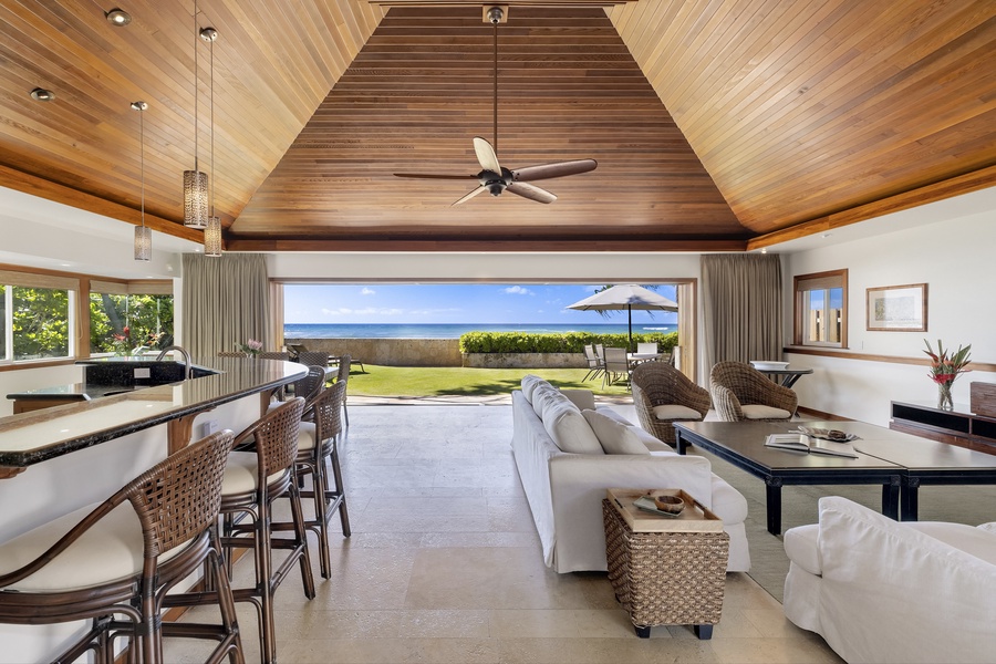 Living Room opens up to the Oceanside Yard