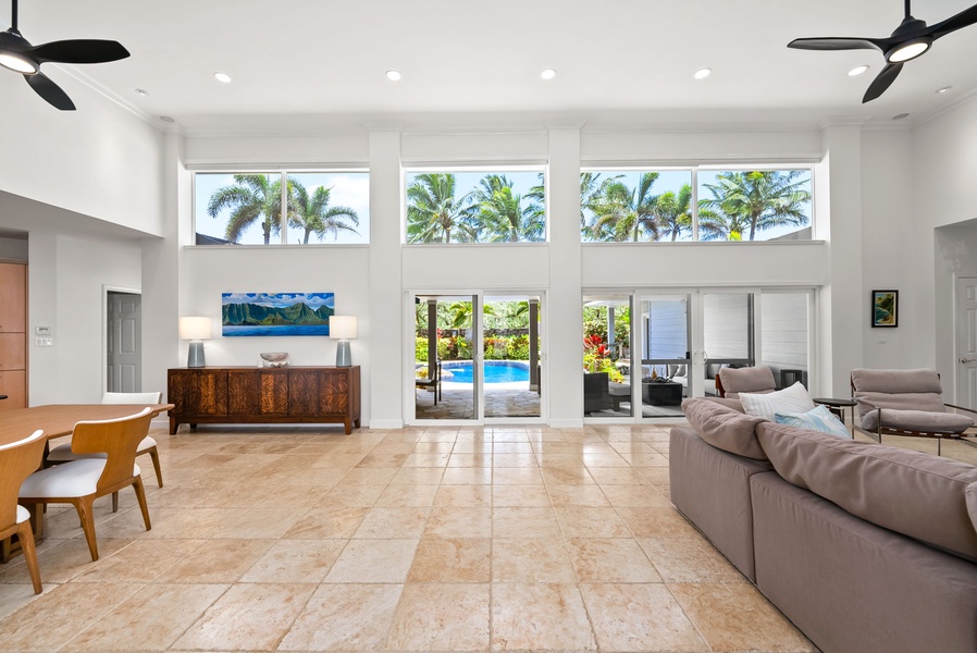 Enjoy indoor-outdoor living with views straight out to the pool and backyard.