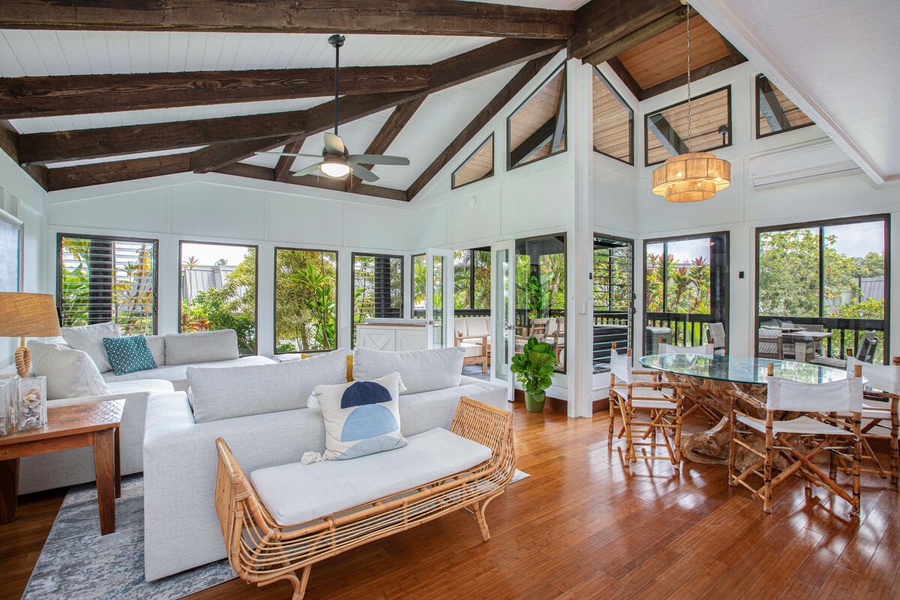 The perfect blend of indoor-outdoor living, with direct lanai access and charming architectural details.