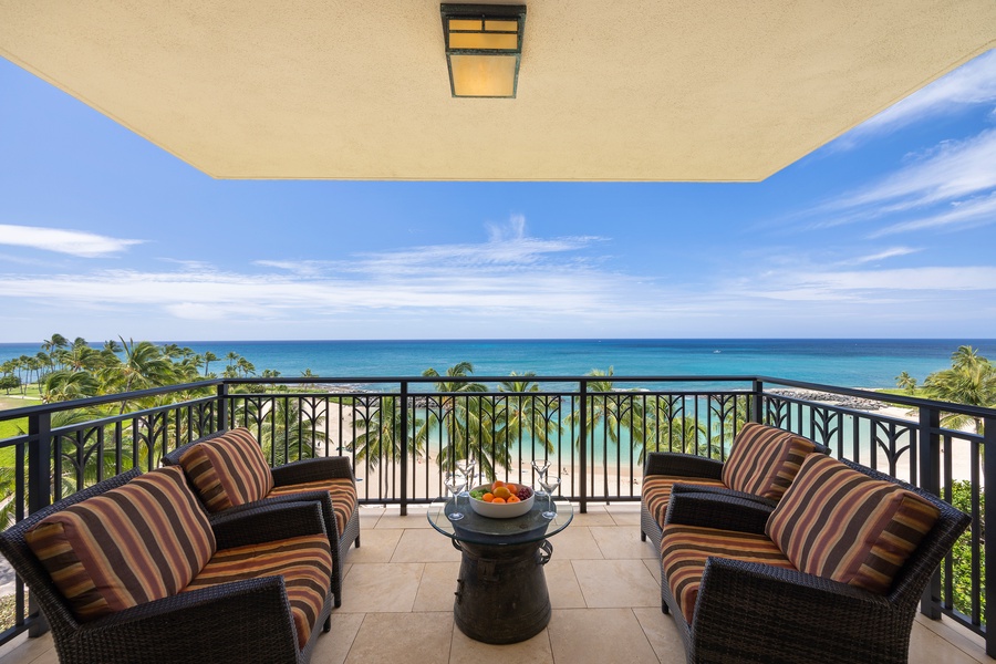 Sip your morning coffee while gazing at pristine turquoise waters from your private oceanfront lanai.