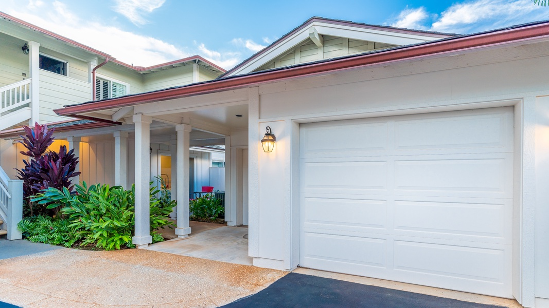 Paved area and garage.