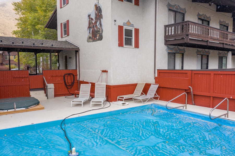 Community Heated Pool and Hot tub for relaxing cold days