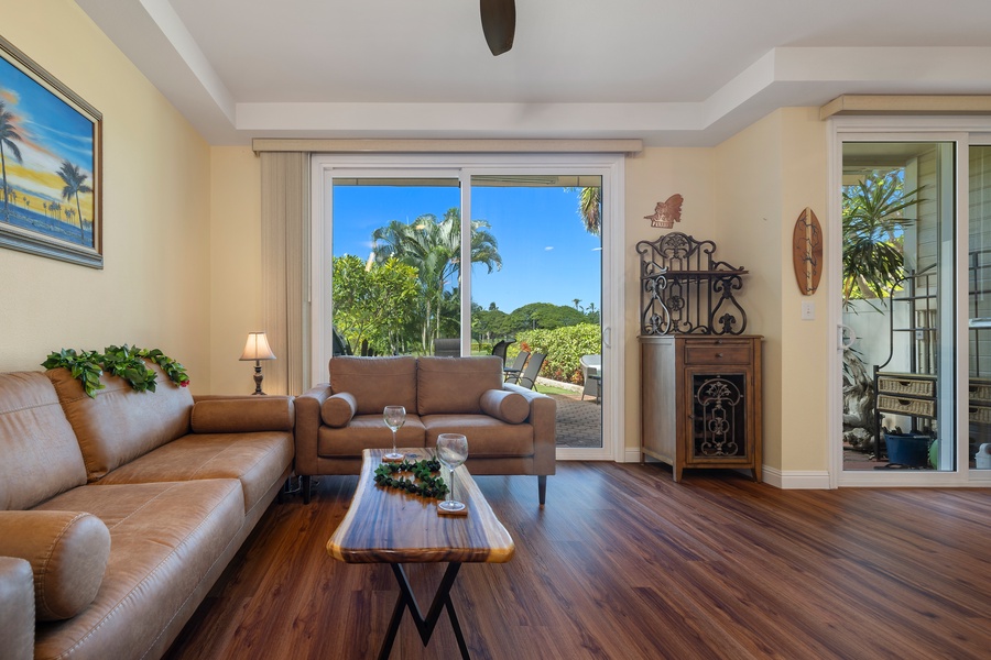 The open layout provides a seamless flow between the living and dining areas.