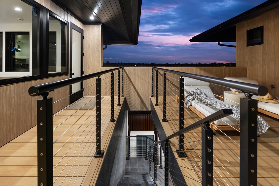 Sunset reflections over the estate create a dreamy ambiance for evening strolls around the lanai.