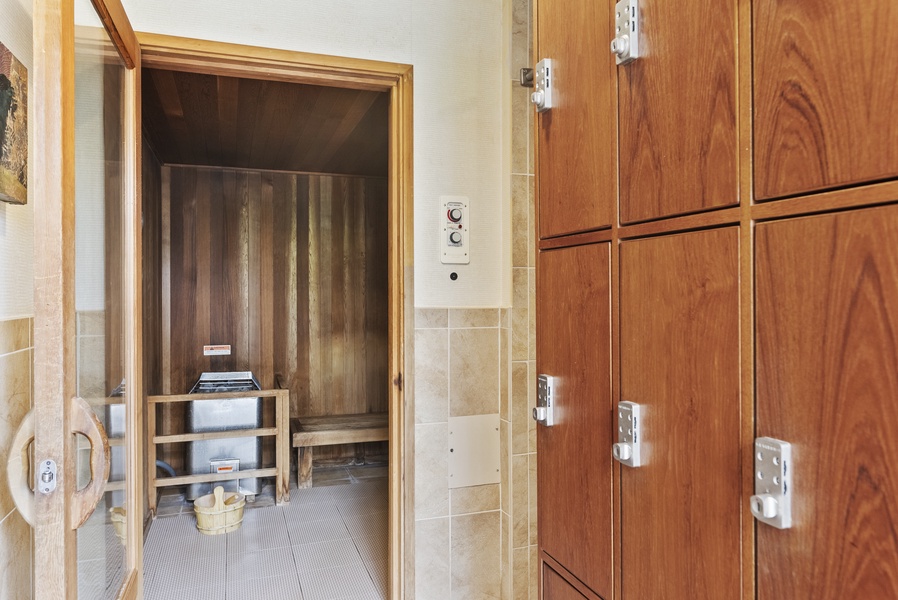 The gym offers a sauna for relaxing after a workout.