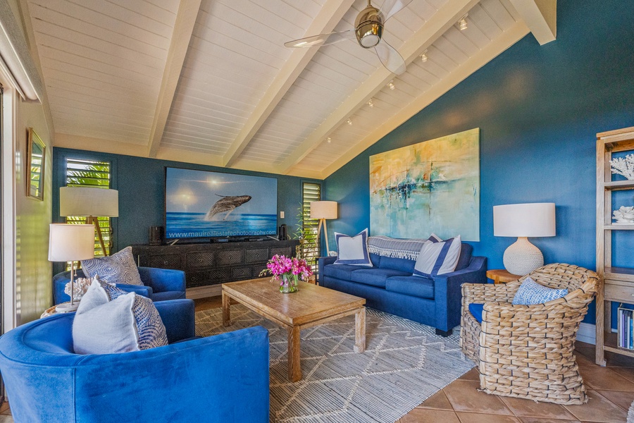 Wailea Ekolu 1106 offers a plush, inviting living room—perfect for movie nights or relaxing after adventures.
