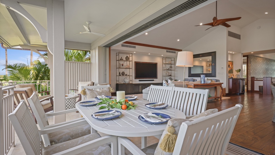 Indoor-outdoor dining setup with island breezes and stylish open living design.