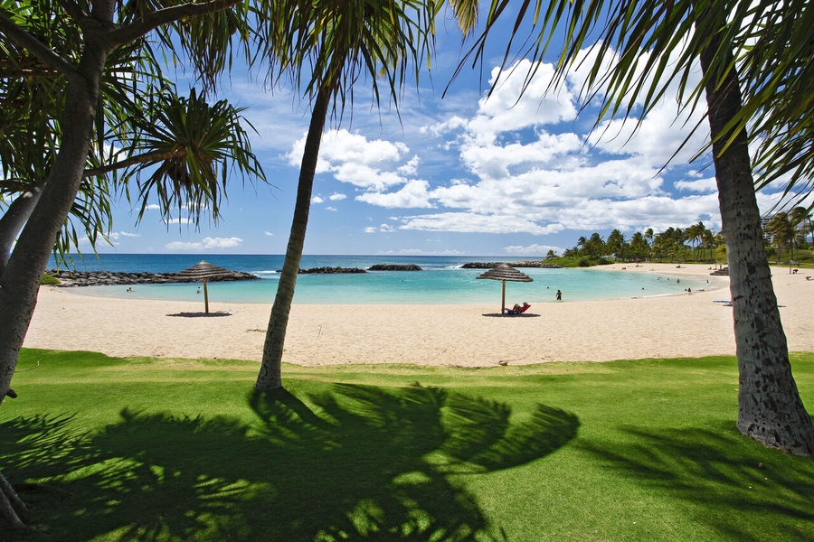 The lagoon is the perfect spot to relax under the trees and enjoy the beach.