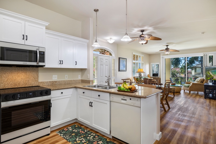 Create culinary delights in a fully equipped kitchen that blends style and functionality.