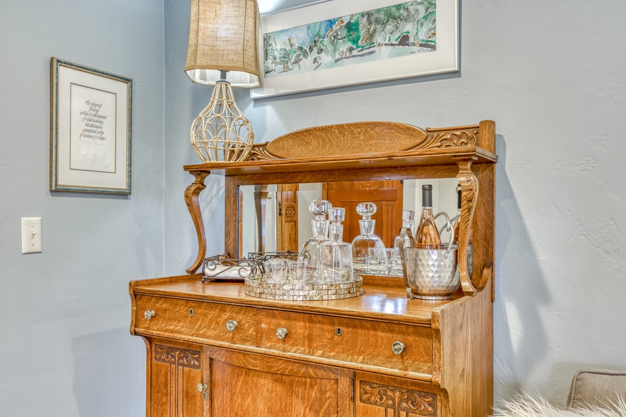 Around the house you'll find antique furniture pieces