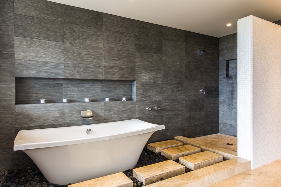 Primary ensuite bath with stand alone tub