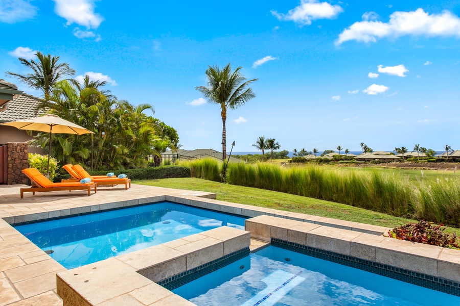 Your private oasis — unwind in the pool or soak in the spa as palms sway in the warm Kohala breeze.