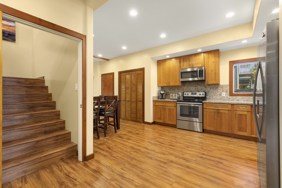 Downstairs, guests will find a second full kitchen.