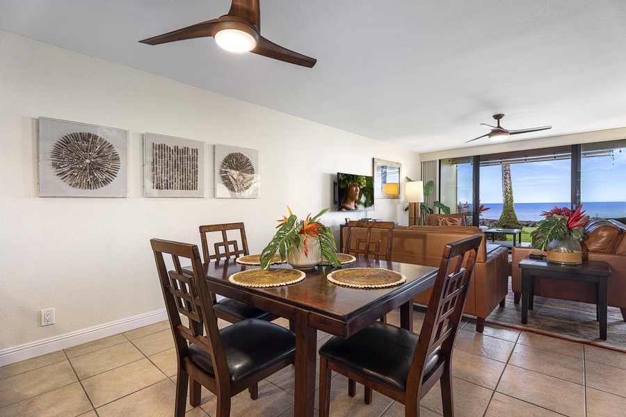 Dining table with four seats.