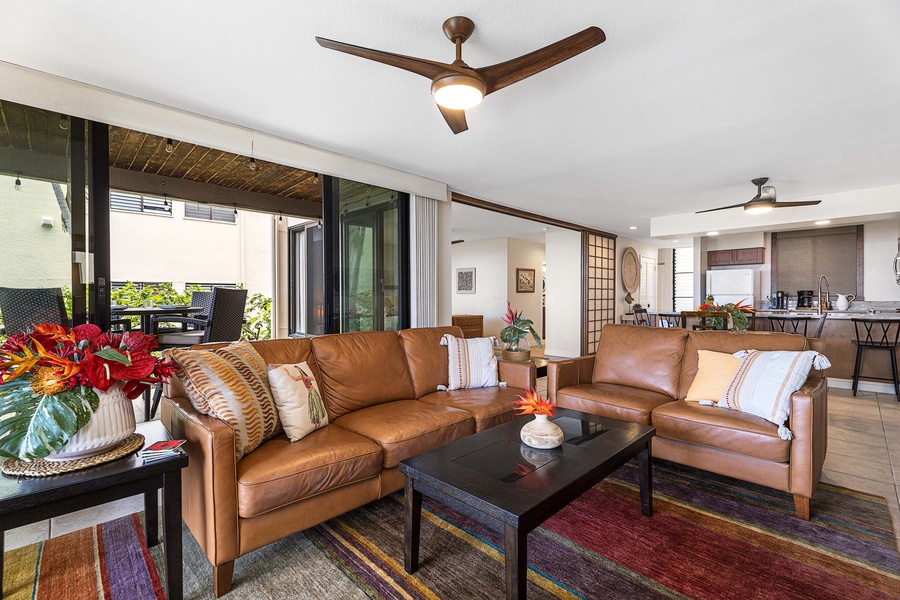 The living area, from the right side, has access to the outdoor dinette.