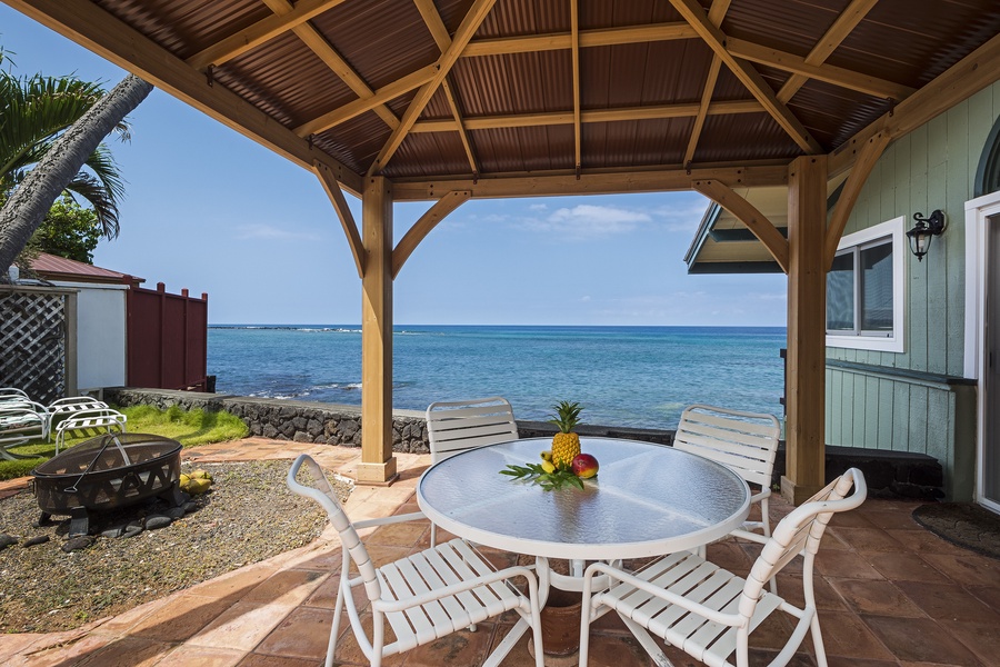 Outdoor covered space for enjoying BBQ'ed meals!