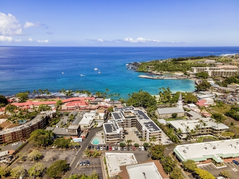 Stunning aerial view of the Kona Plaza Complex, highlighting its prime location.