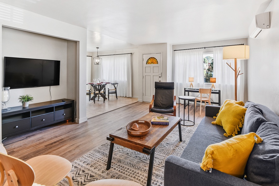 Welcome to Seashore Delight, with open living, dining, and kitchen areas provide a comfortable space to relax.
