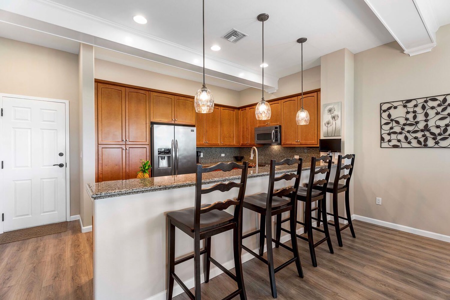 The breakfast bar is perfect for visiting and a quick snack.