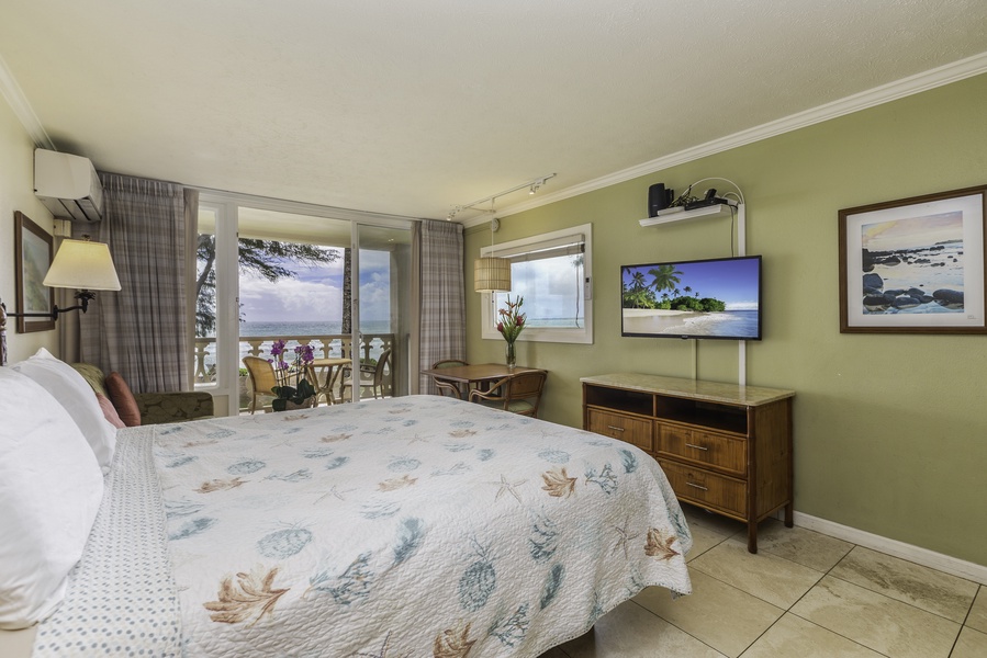 Our studio room is great for a traveling couple as there is a kitchenette with a small refrigerator, Coffee Maker, and microwave. The condo also has its on free secure High-Speed WiFi (300 Mbps), free local telephone calling and free long distance calls to