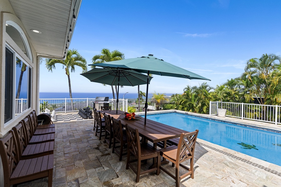 Stunning ocean-view property with tropical landscaping, swimming pool, and spacious outdoor entertaining areas.