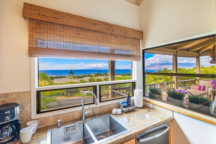 Enjoy ocean views while cooking in the scenic kitchen at Wailea Ekolu 1106.