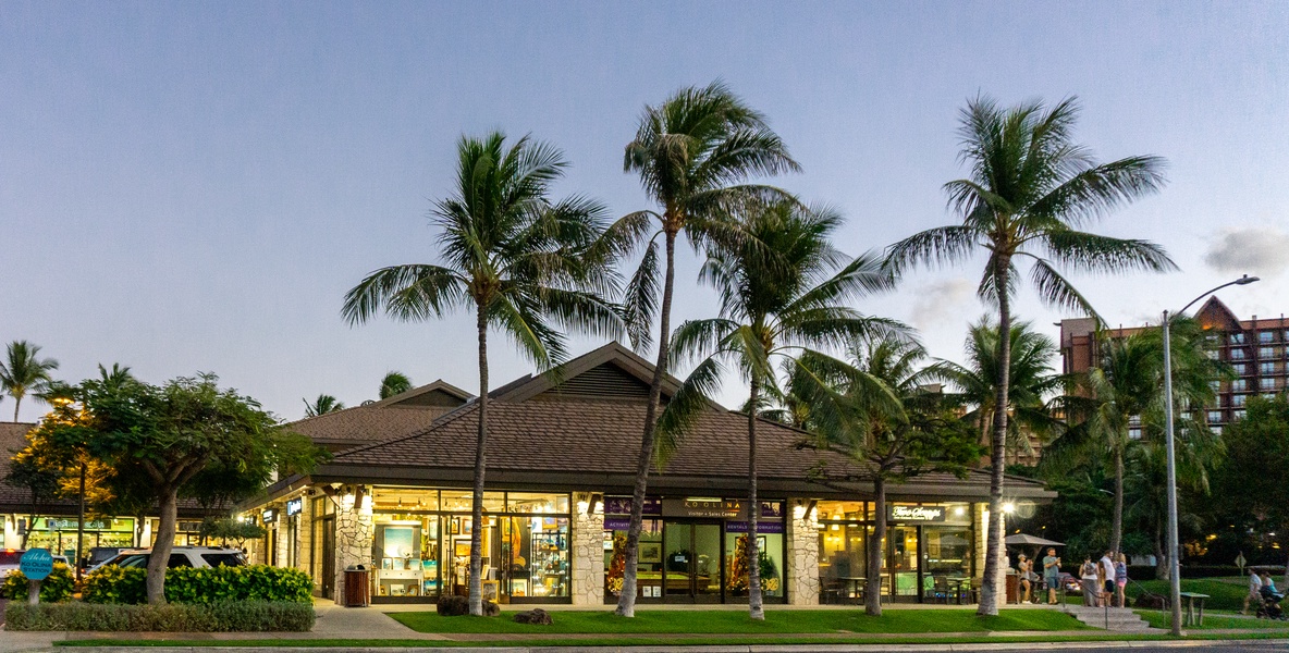 The Ko Olina shops for an evening stroll under swaying palms.
