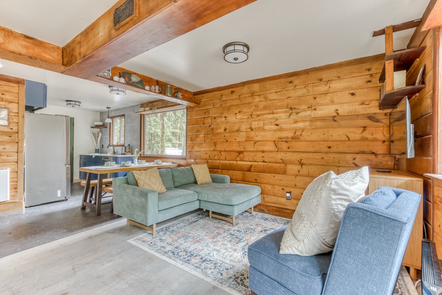 Open concept space offers the opportunity for everyone to enjoy the Cabin