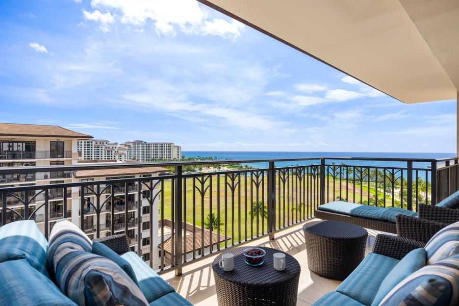 Relax on your private balcony with ocean views, comfortable seating, and tropical breezes as you sip morning coffee overlooking paradise.