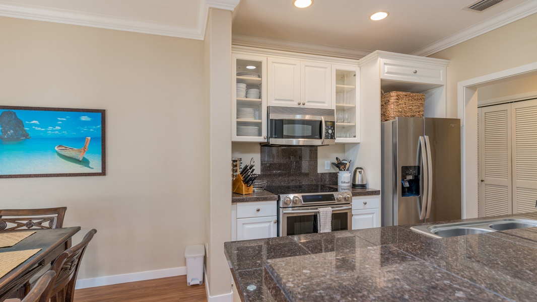 Gracious amenities and stainless steel appliances for your culinary adventures in the kitchen.