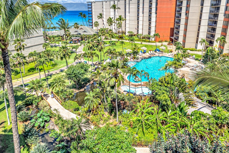 Take a dip in the resort-style pool surrounded by lush tropical landscaping.