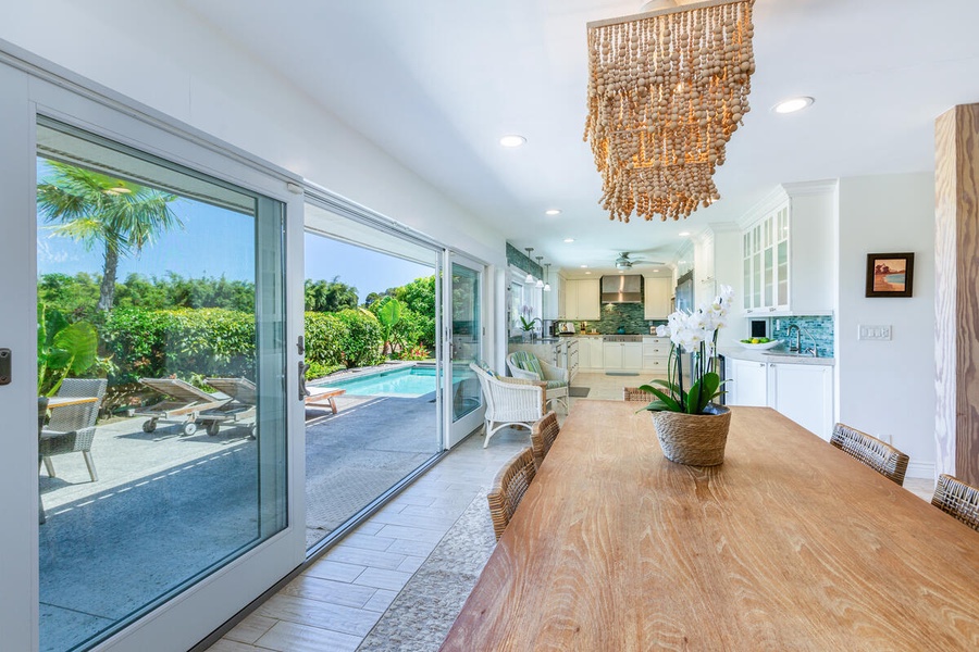 The view of the pool from the dining area.