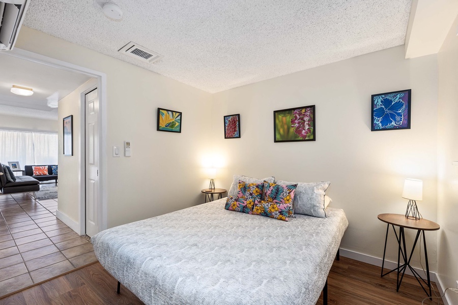 Spacious guest bedroom designed for restful nights with charming décor touches.