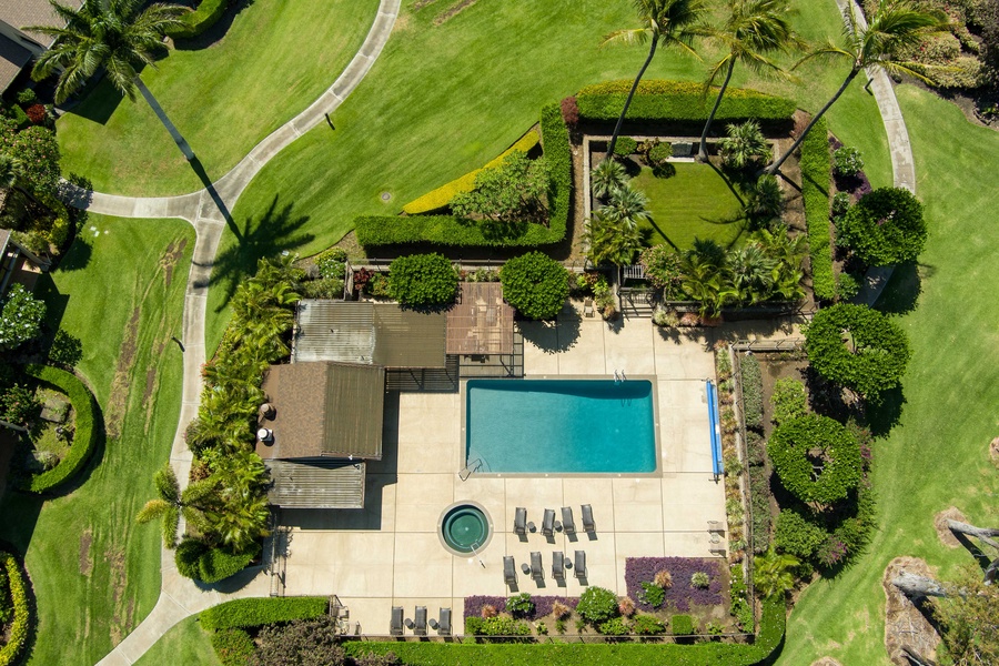 Just a short stroll away, Cabana A features a large pool, shaded loungers, and jacuzzis—all framed by vibrant gardens.