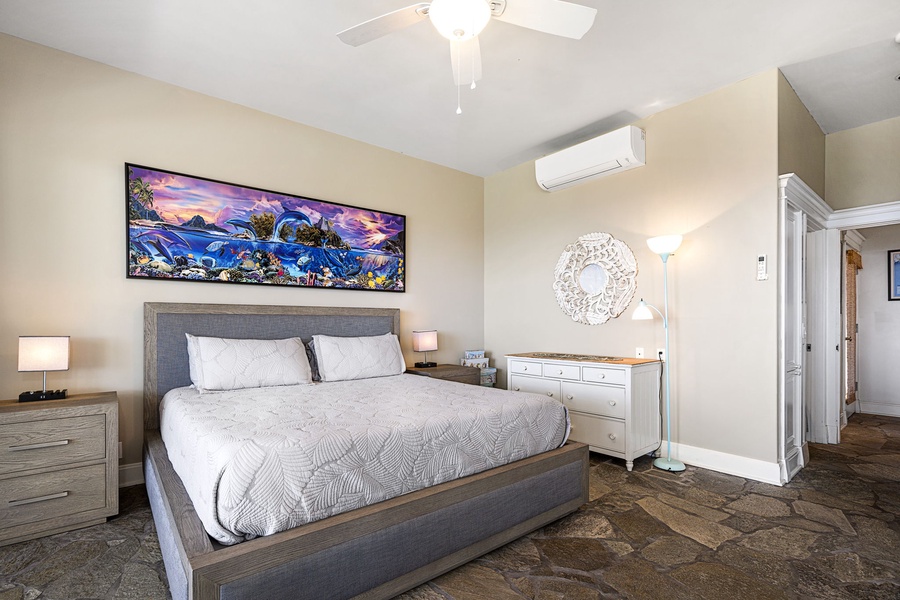 Ideal main-level bedroom for guests with limited mobility, located steps from the front entry.