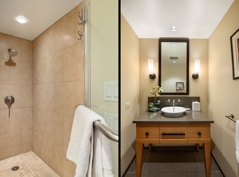 The shared bath with a walk-in shower.