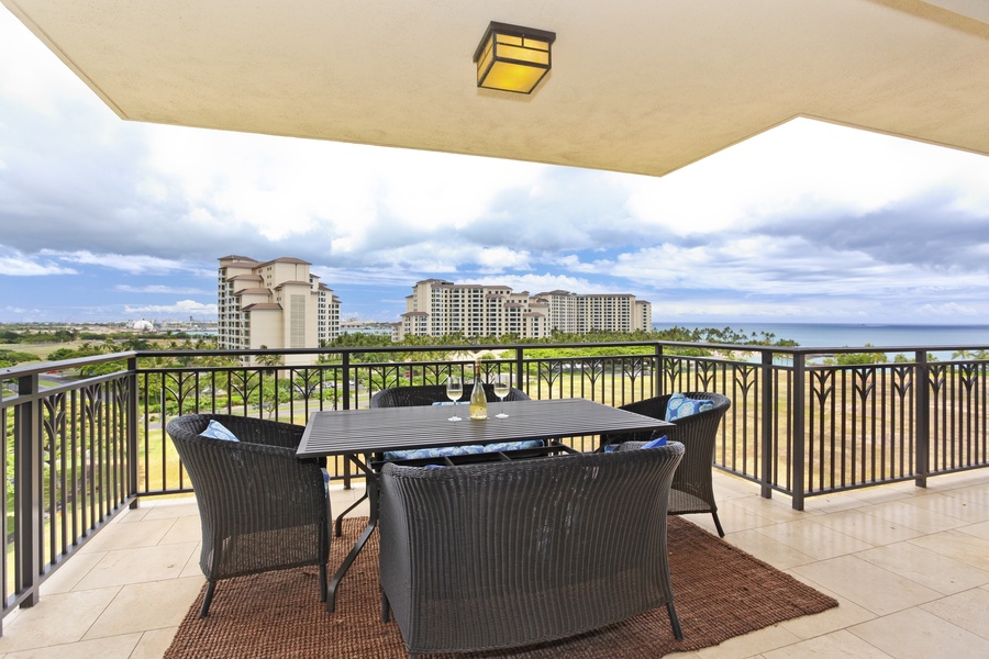 Enjoy the views on the spacious lanai for island dining.