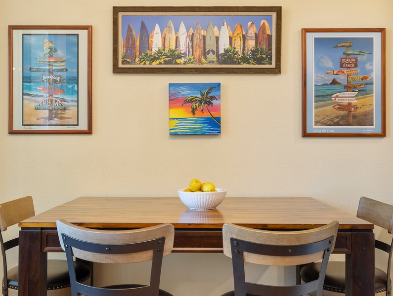 The open kitchen and dining area provide a welcoming space for entertaining guests.