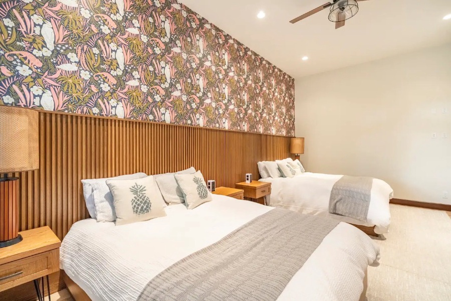 Decorative walls and fan give this room a special charm.