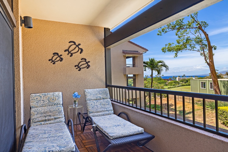 Lounge on the private lanai on a peaceful afternoon.