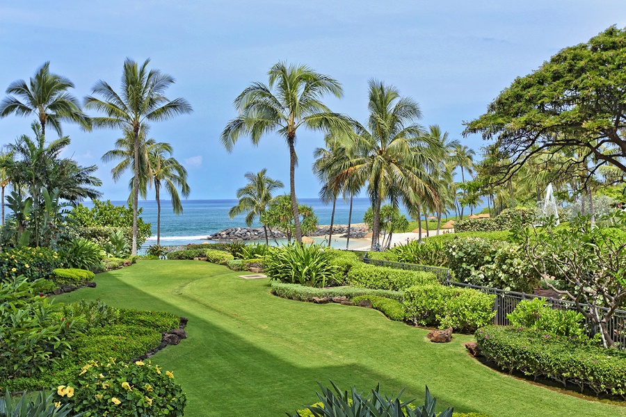 A garden and ocean view of paradise.