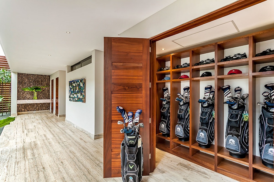 Convenient storage for your golf equipment, ready for your next round on the course.