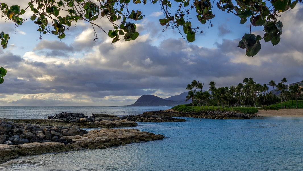 A picturesque sky over the still waters of the lagoon.